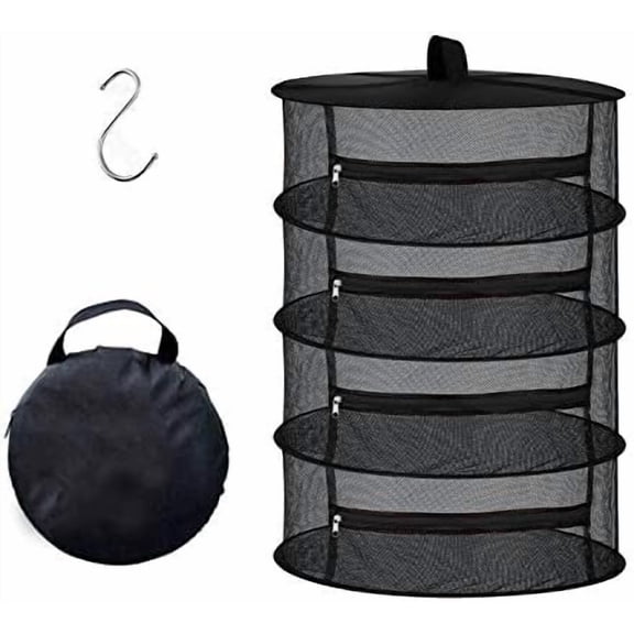 4-Layer Herb Drying Rack - Collapsible Mesh Hanging Dryer Net for Herbs, Flowers, Tea, Fruits, and Vegetables - Includes S-Hook & Storage Bag (24" x 31")