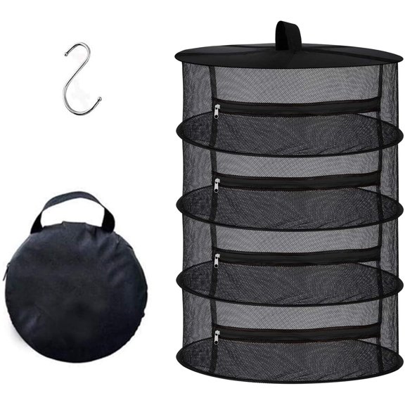 4-Layer Herb Drying Rack - Collapsible Mesh Hanging Dryer Net for Herbs, Flowers, Tea, Fruits, and Vegetables - Includes S-Hook & Storage Bag (24" x 31")