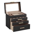 thumbnail image 1 of 4-Layer Jewelry Box, Jewelry Organizer with Glass Lid for Makeup, Large Storage Capacity, Black, 1 of 6