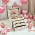 thumbnail image 1 of 4-Layer Jewelry Organizer with Glass Lid, 3 Drawers, Modern Design, Cloud White, 1 of 7