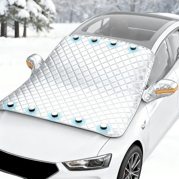 4-Layer Magnetic Windshield Cover for Car, 2026 New Car Windshield Cover for Ice and Snow, Multi-Functional Winter Frost and Ice Removal Sunshade Universal for Most Vehicle(White-Increased)
