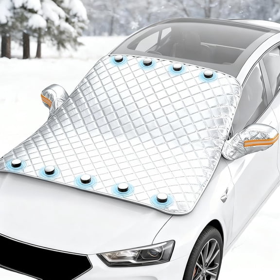 4-Layer Magnetic Windshield Cover for Car, Car Windshield Cover for Ice and Snow, Multi-Functional Winter Frost and Ice Removal Sunshade Universal for Most Vehicle
