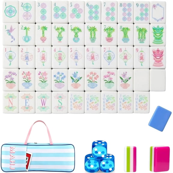4 Layer Mahjong Tiles, 160 Pcs Premium Acrylic American Set with Exquisite Carrying Bag, Clear Engraved Western Game with Dice for Adults, Portable Home Travel Social Gathering