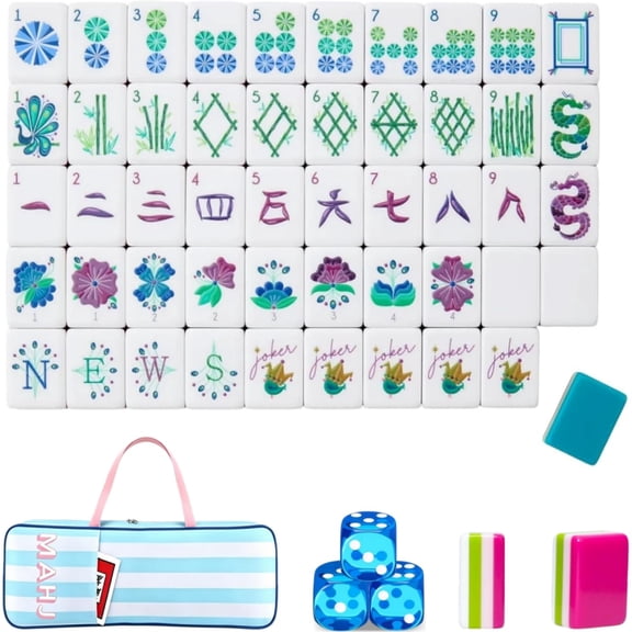 4 Layer Mahjong Tiles, 160 Pcs Premium Acrylic American Set with Exquisite Carrying Bag, Clear Engraved Western Game with Dice for Adults, Portable Home Travel Social Gathering