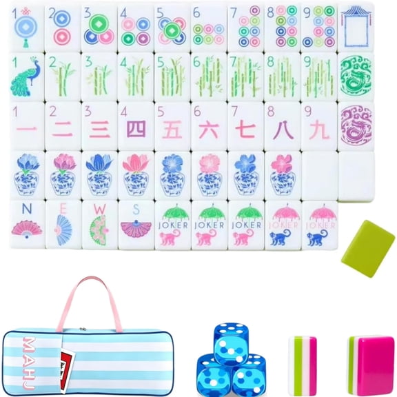 4 Layer Mahjong Tiles, 160 Pcs Premium Acrylic American Set with Exquisite Carrying Bag, Clear Engraved Western Game with Dice for Adults, Portable Home Travel Social Gathering