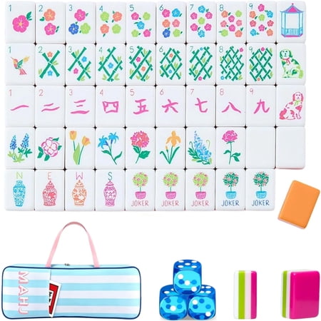 4 Layer Mahjong Tiles, 160 Pcs Premium Acrylic American Set with Exquisite Carrying Bag, Clear Engraved Western Game with Dice for Adults, Portable Home Travel Social Gathering