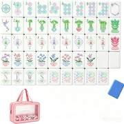 4 Layer Mahjong Tiles, 2026 NEW 160 Acrylic American 4 Layer Mahjong Tile Set with Clear Engraving with Exquisite Carrying Bag for Home, Travel & Game Nights Mint Floral