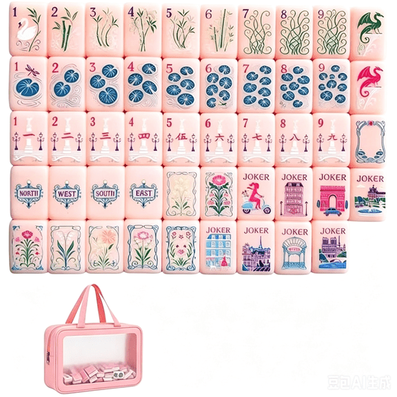 4 Layer Mahjong Tiles, 2026 NEW 160 Acrylic American 4 Layer Mahjong Tile Set with Clear Engraving with Exquisite Carrying Bag for Home, Travel & Game Nights (Paris Pink)