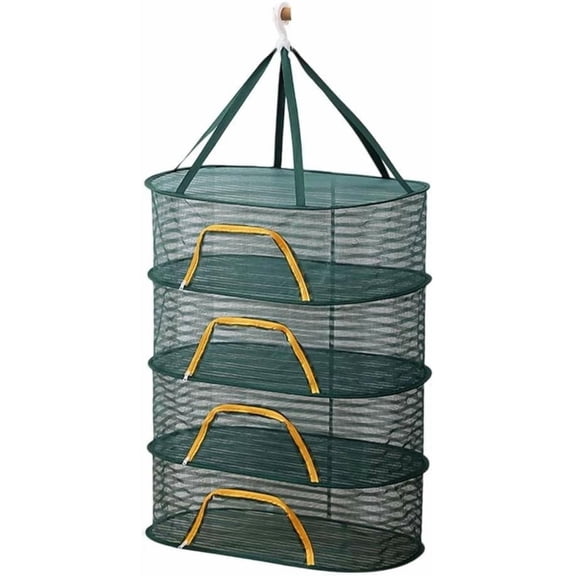 4-Layer Mesh Drying Rack with Zippered Openings, Foldable Herb Drying Rack Hanging Net for Clothes, Food and Plants, 23.6 x 15.7 x 31.5 Inches