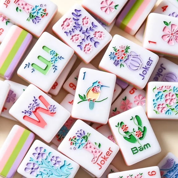 4-Layer Pastel Acrylic American Mahjong Set, 160 Colorful Illustrated Mahjong Tiles with Floral Pattern, Portable Luxury Mahjong Game Kit for Family Party & Holiday Gift