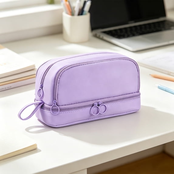 4-Layer Pencil Case, Large Capacity Pencil Pouch for Daily Use, Stationery Organizer Bag with Double Zipper for Office Supplies and Desk Storage