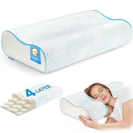 4-Layer Pillow for Neck Relief- Adjustable Memory Foam Pillow for Sleeping, Ergonomically Designed Bed Pillow for Back & Side Sleepers, Queen Size