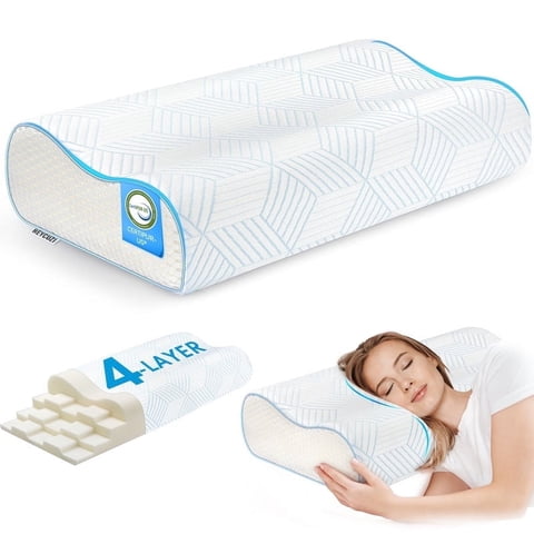 4-Layer Pillow for Neck Relief- Adjustable Memory Foam Pillow for Sleeping, Ergonomically Designed Bed Pillow for Back & Side Sleepers, Queen Size