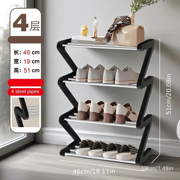 4-Layer Pink Z-Shaped Plastic Shoe Rack - Durable, Tool - Free Assembly. Stackable, for Home & Dorm. Ideal for Living Areas, Bedrooms & Entrances - Great Storage Solution