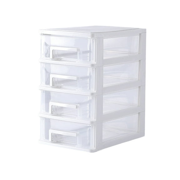 4 Layers Transparent Desktop Drawer Type Storage Box Plastic Mini Cosmetics Storage Organizer Sundries Holder (White and Transparent)