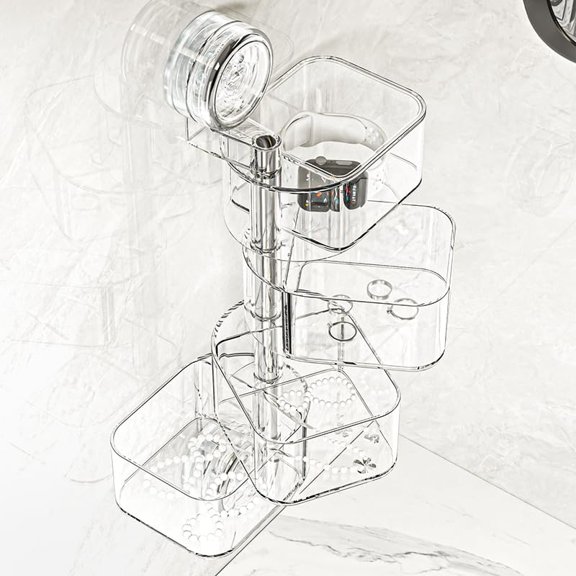 4-Layer Rotating Transparent Suction Cups Wall Mounted Organizer For Small Items,Bathroom Holder For Trinkets Hairpin Q-Tips Mini Beauty Sponges (4-Tier-Clear, M)