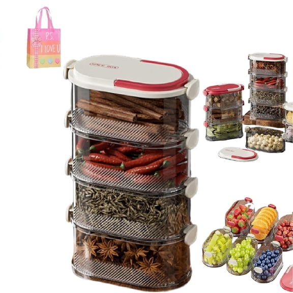 4-Layer Stackable Sealed Spice Organizer with Easy Lock Lids - White Seasoning Storage Box for Kitchen Cabinet & Pantry Z
