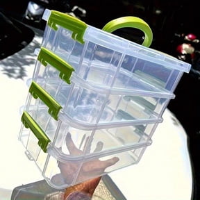 4-Layer Stackable Transparent Plastic Storage Box with Handle & Lid, Portable Divided Storage Organizer for Jewelry, Hair Accessories, Stationery, Crafts, Toys, Home & Office Storage