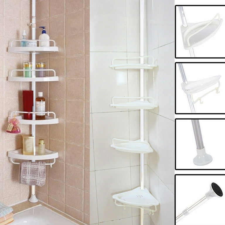 Bathroom Wall Shelf Shower Bath Caddy Corner Stand Storage Rack Pole  Organizer
