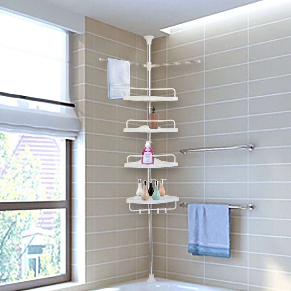 4-Layer Tension Pole Shower Caddy, Bathroom Shower Bath Caddy Corner  Storage Rack Wall Shelf 