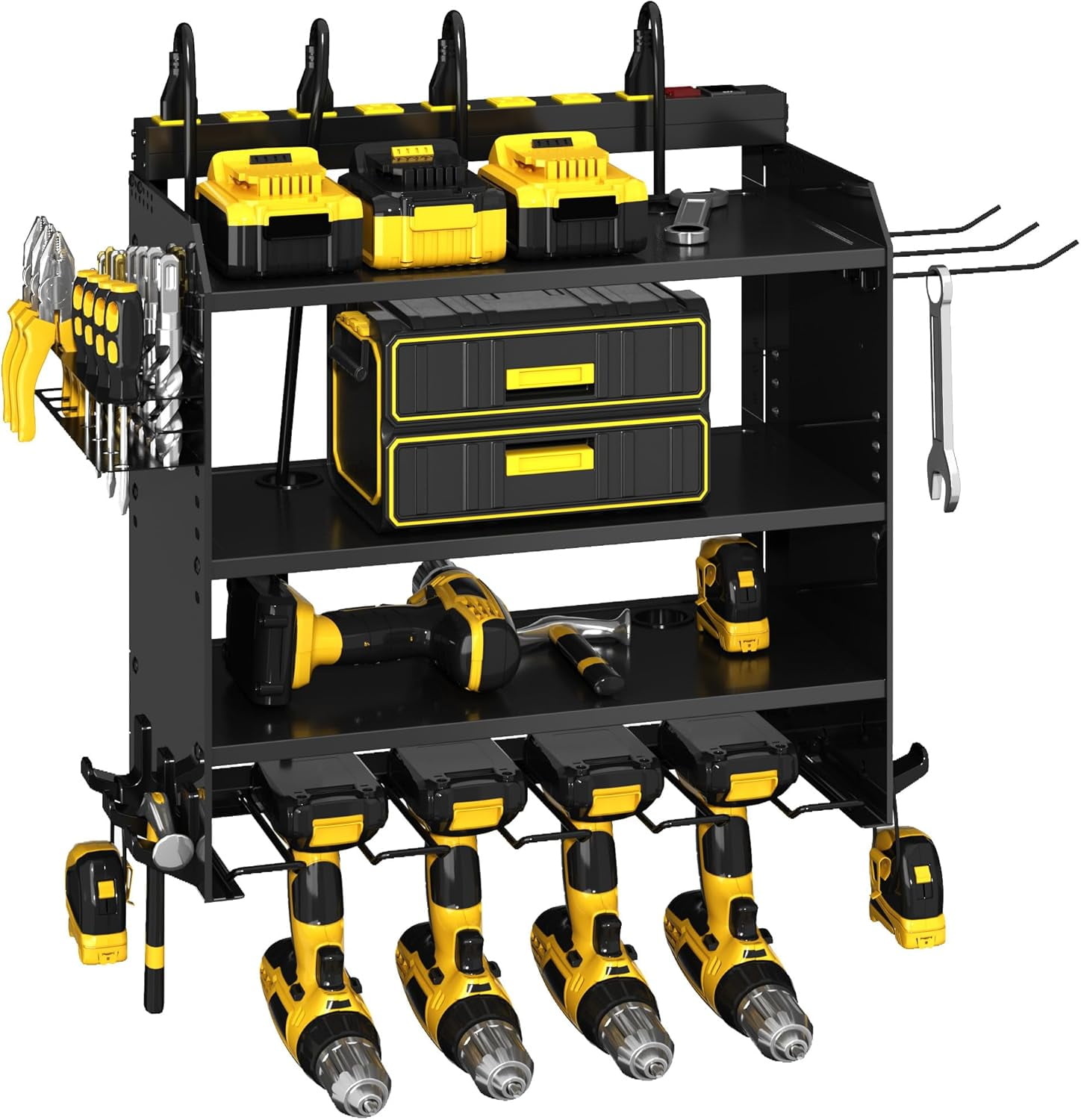 Power Tool Organizer, Wall Mounted Garage Storage Rack, Heavy Duty 3 Layer Tool Rack For Garage Organization With Storage Room And Hooks
