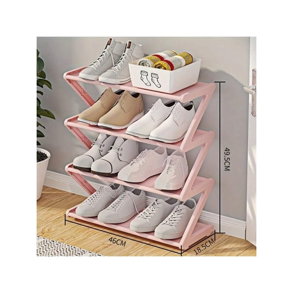 4-Layer Z-Shaped Shoe Rack, Easy Assembly Metal & Plastic Stackable Organizer for Home, Dorm, Living Room, Space-Saving Floor Storage