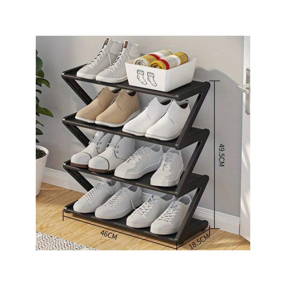 4-Layer Z-Shaped Shoe Rack, Easy Assembly Metal & Plastic Stackable Organizer for Home, Dorm, Living Room, Space-Saving Floor Storage