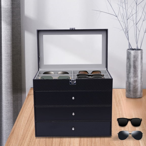 4 Layers 24 Slots Glasses Tray Display Box Sunglasses Organizer Case with Cover