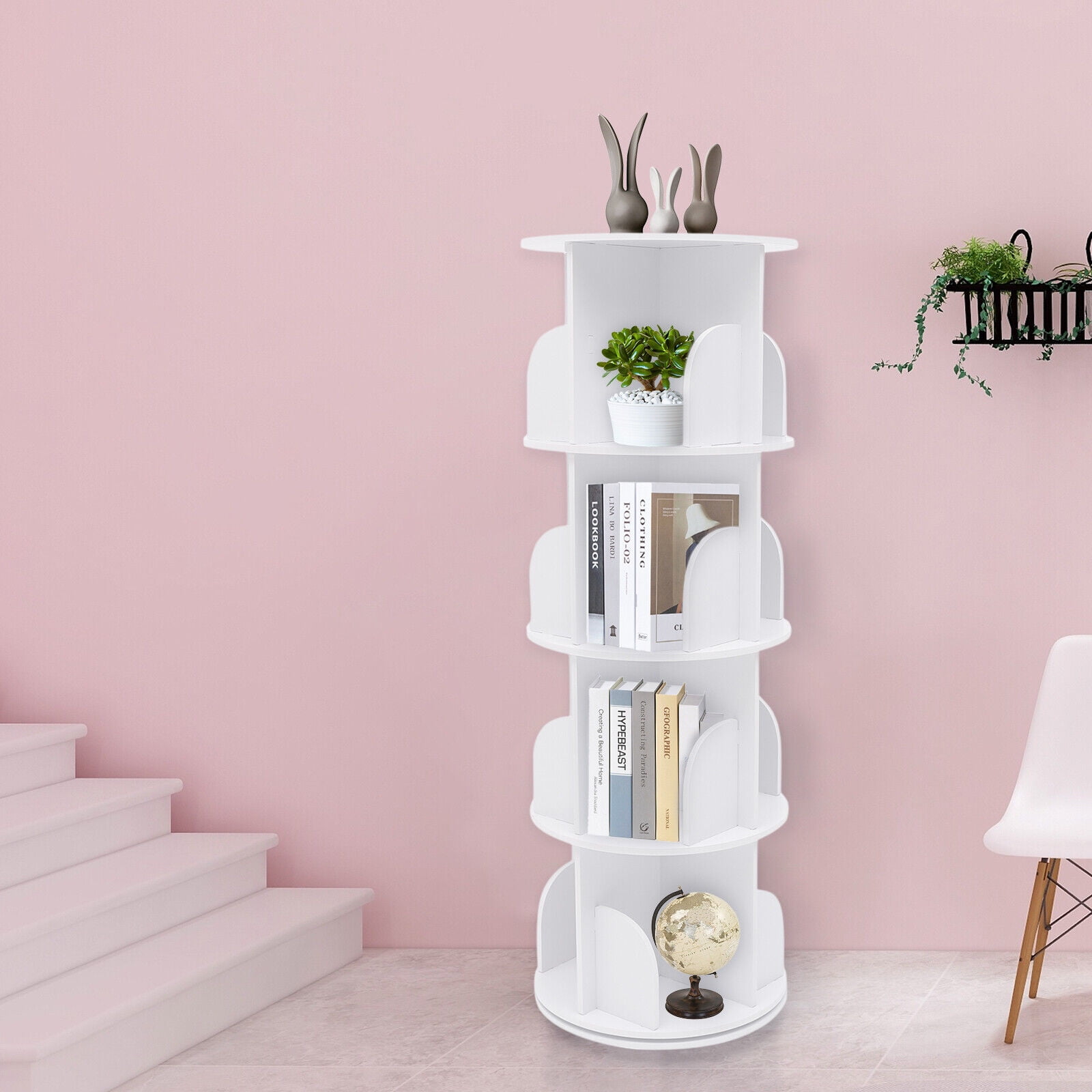 4 Layers 360° Rotating Bookshelves, Floor Standing Bookshelf Storage