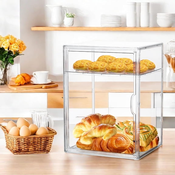 4 Layers Adjustable Clear Bread Box for Kitchen Countertop, Magnetic Door Pastry Display Case 15.5x11.4x9.8inch