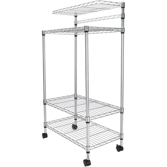 4 Layers Adjustable Dusted Microwave Rack with Nylon Wheels, Stainless Steel, Kitchen Bakers Rack Shelf Microwave Oven Stand Storage Cart, Stoving Varnish Craft, Rust Proof Durable, Silver