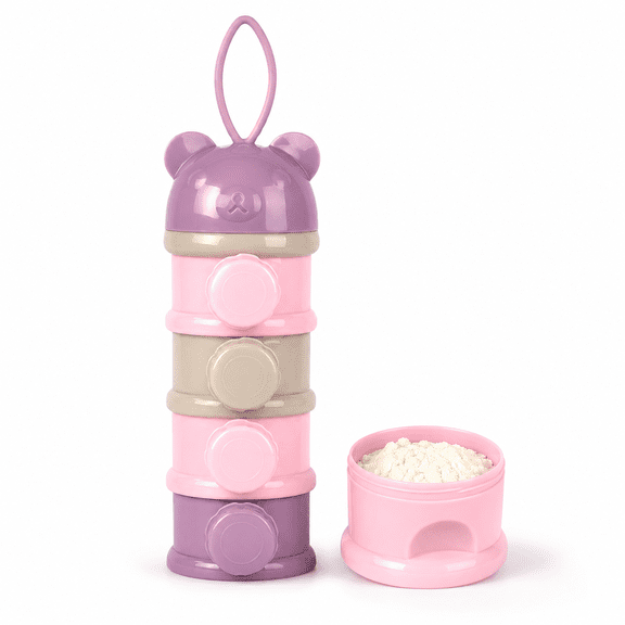 4 Layers Baby Milk Powder Formula Dispenser On The Go,Formula Container for Travel,Non-Spill Stackable Baby Snack Storage Container with Handle,BPA Free,Green