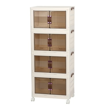 4 Layers Closet Organizers with Lids, Plastic Clear Toy Storage Cabinet Organizer with Wheels for Home, Dorm Room Essentials