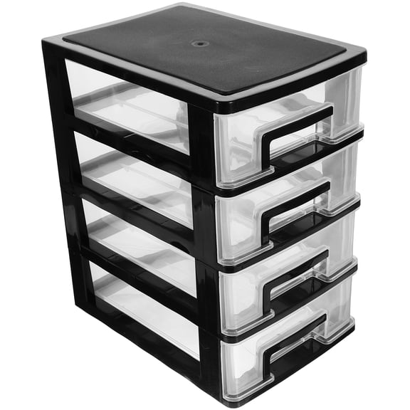 4 Layers Transparent Desktop Drawer Type Storage Box Plastic Mini Cosmetics Storage Organizer Sundries Holder (Black and Transparent)