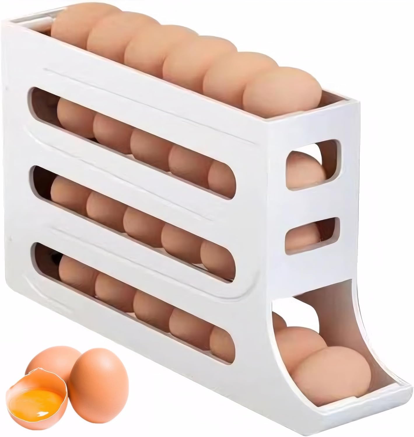 4 Layers Egg Holder for Fridge: Automatic Roll off Egg Organizer for Refrigerator,Eggs 30 Count Egg Container for Refrigerator,Egg Storage for Refrigerator Space-Saving,Height 8",Width 2.7"