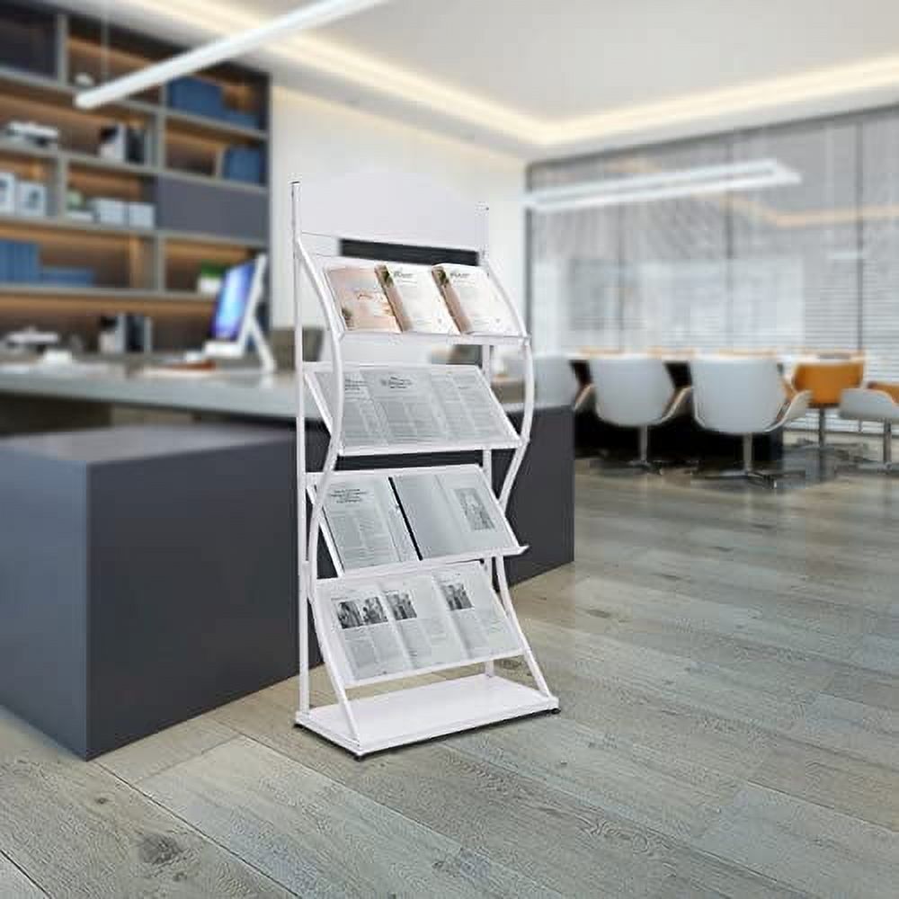 4 Layers Floor-Standing Magazine Display Rack Newspaper Storage ...