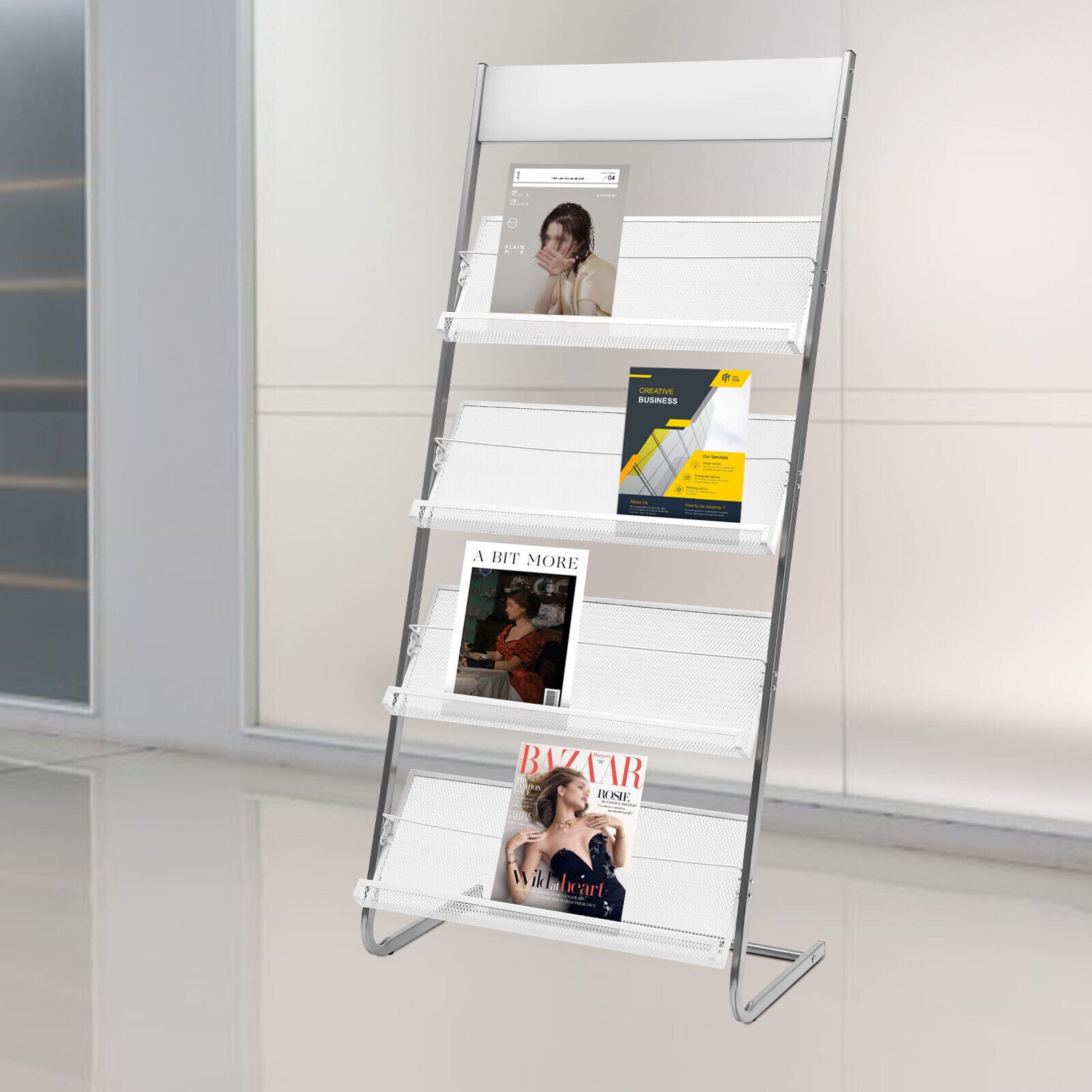 4 Tiers Magazine Rack Display Organizer Stand Freestanding Shelf Max ...