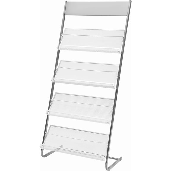 4 Layers Magazine Rack Office Newspaper Stand Magazine Display Newsagents Shop Freestanding Magazine Holder Metal Book Holder (Silver)