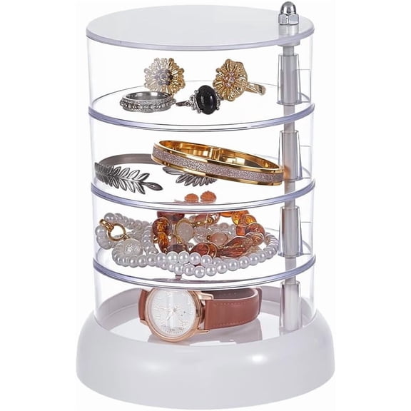 4-Layers Plastic Rotating Cosmetic Storage Organizer Box with Lid Dust-proof Case for Makeup Tools Column Clear 13x18.3cm for DIY