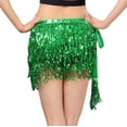 thumbnail image 1 of 4-Layers Sequined Fringed Drawstring Closure Belly Dance Waist Chain Skirt Hip Scarf Latin Skirt,darkgreen, 1 of 5