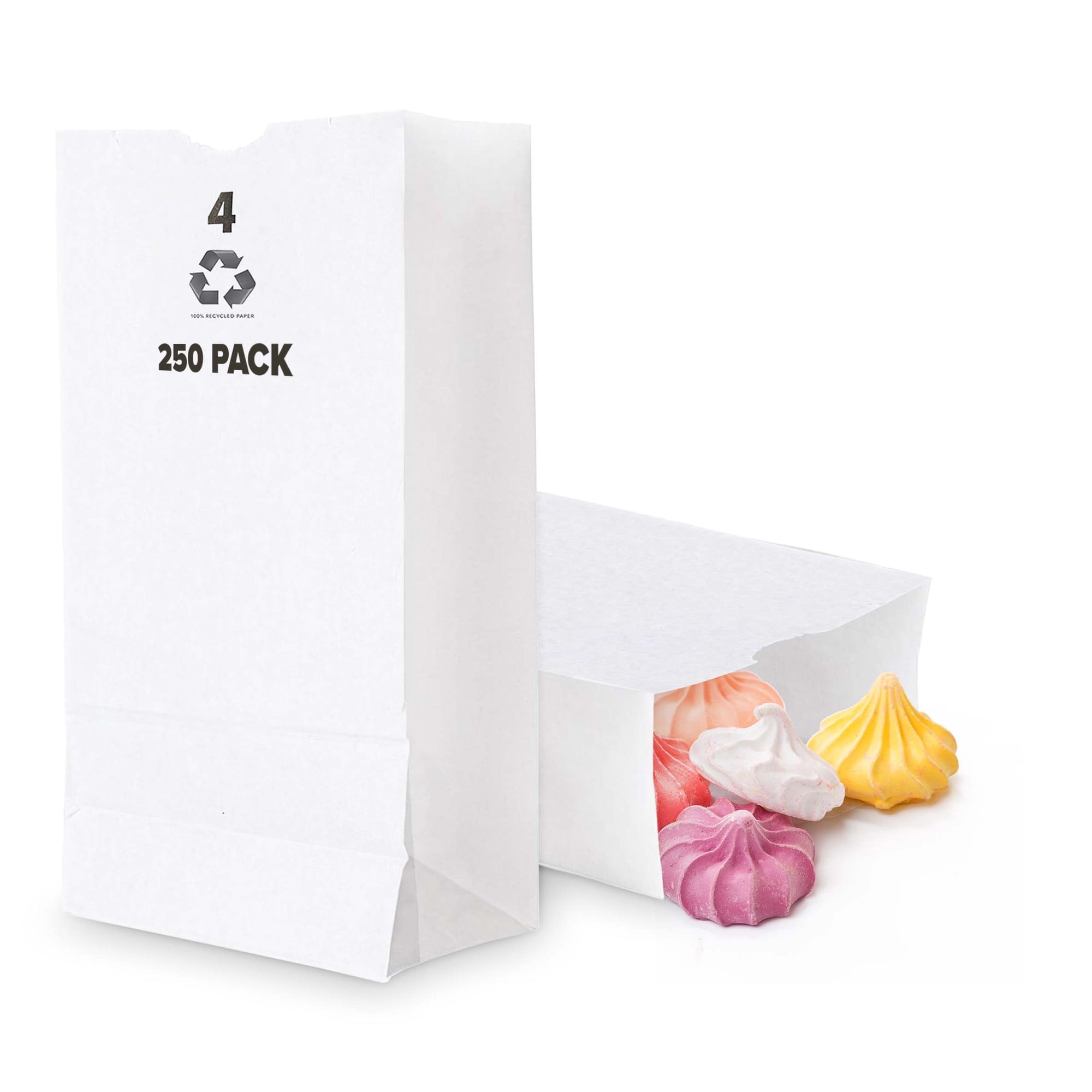 4 Lb Kraft White Paper Bags Lunch (250 Count) - Bulk Disposable Lunch Sacks, Small Size Blank Bag for Kids, Good for a Snack, Sandwich, Grocery Food, and Arts & Crafts Projects, Stock Your Home