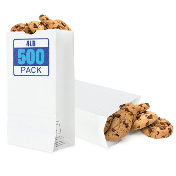 4 Lb Kraft White Paper Bags Lunch (500 Count) - Bulk Disposable Lunch Sacks, Small Size Blank Bag for Kids, Good for a Snack, Sandwich, Grocery Food, and Arts & Crafts Projects, Stock Your Home