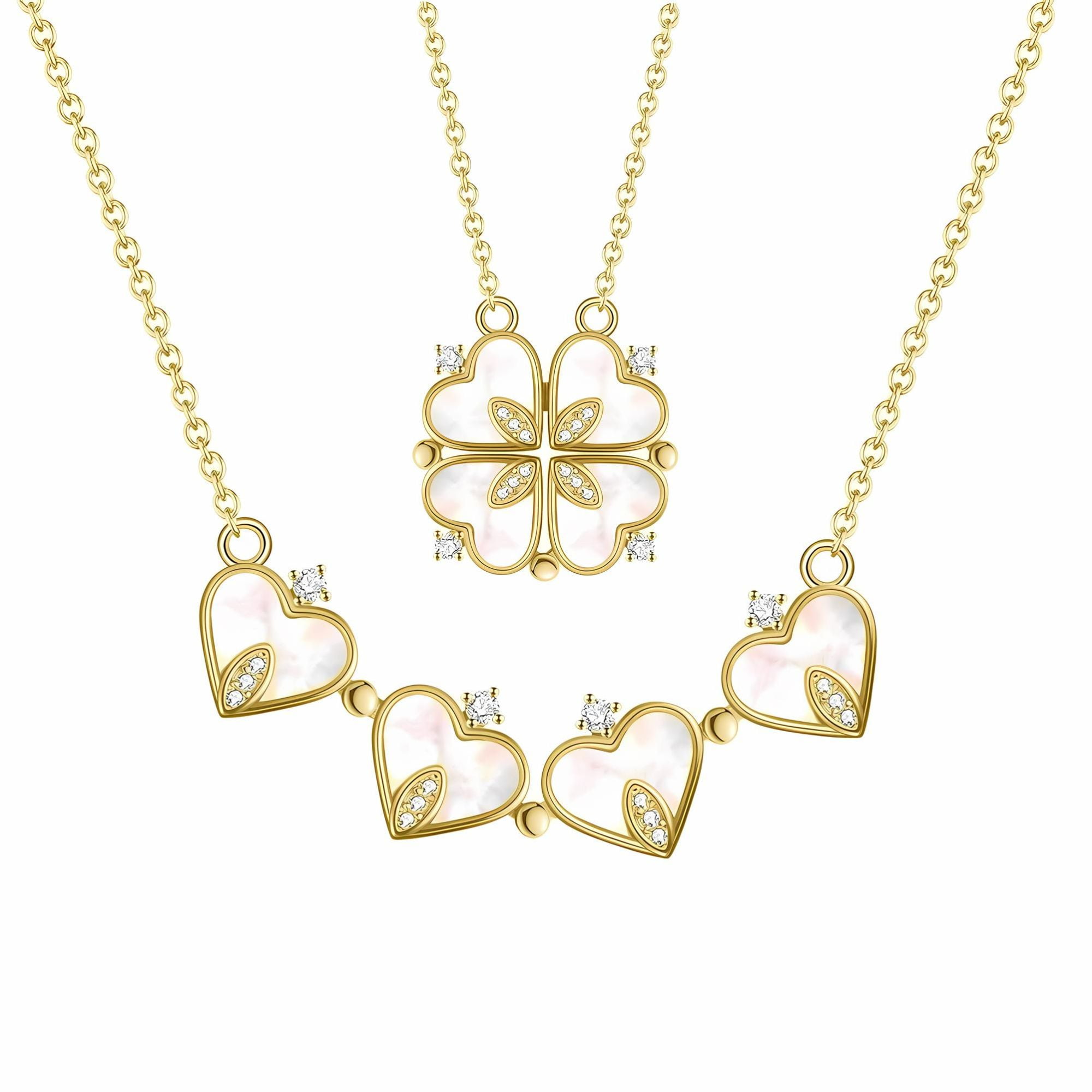 ★PEARLY MORE★ Heart Magnet Drop Necklace 4 Leaf Clover Heart Pendant Necklace for Women Magnetic