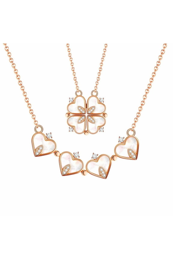 4 Leaf Clover Heart Pendant Necklace for Women Magnetic Sterling Silver Ginger Lyne Collection