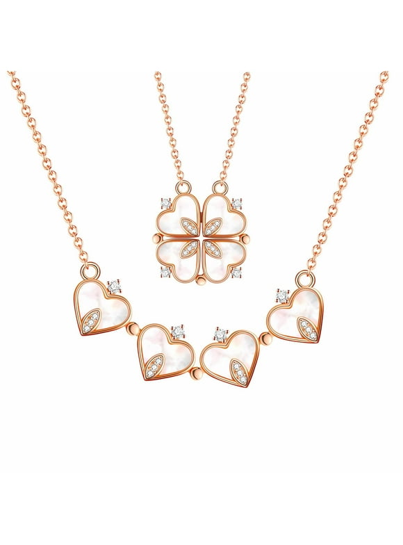 4 Leaf Clover Heart Pendant Necklace for Women Magnetic Sterling Silver Ginger Lyne Collection