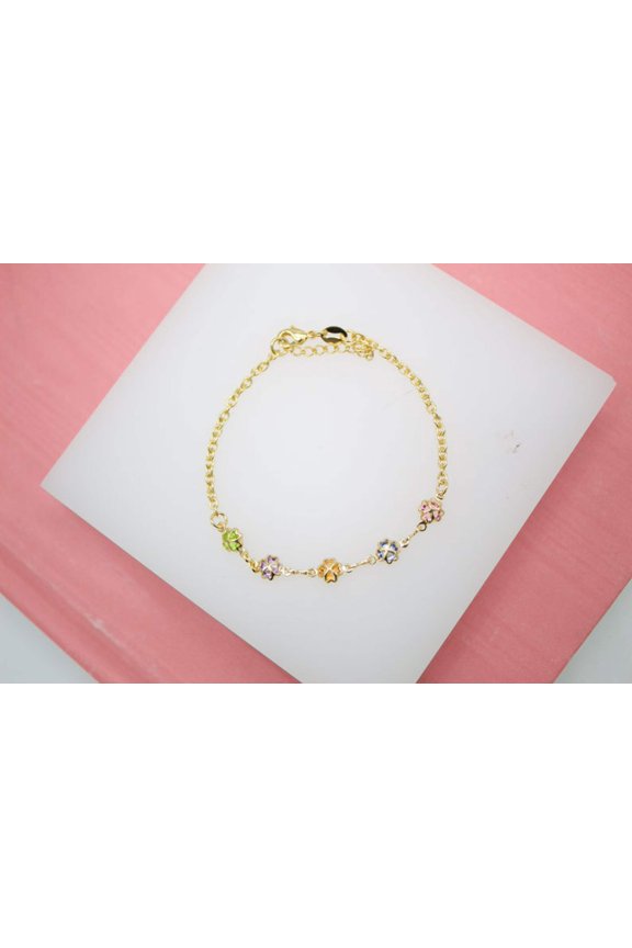 4 Leaf Clover MultiColor CZ Charm Bracelet