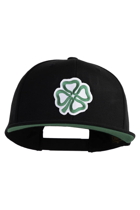 4 Leaf Clover Patched Wool Blend Prostyle Snapback Cap - Black OSFM
