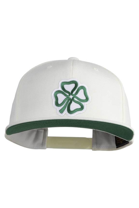 4 Leaf Clover Patched Wool Blend Prostyle Snapback Cap - Natural OSFM
