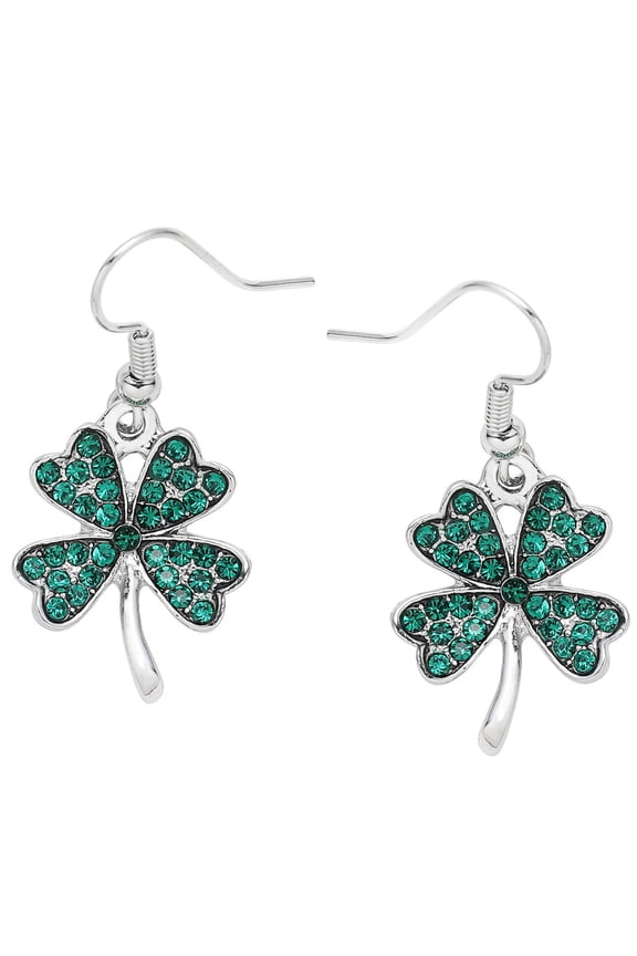 4 Leaf Clover Pendant Necklace Earring Rhinestone Crystal Rhodium Plated 17 Inch Snake Chain E2919