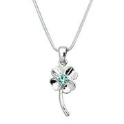 4 Leaf Clover Pendant Necklace Rhinestone Crystal Rhodium Plated 17 Inch Snake Chain J0591-AQ